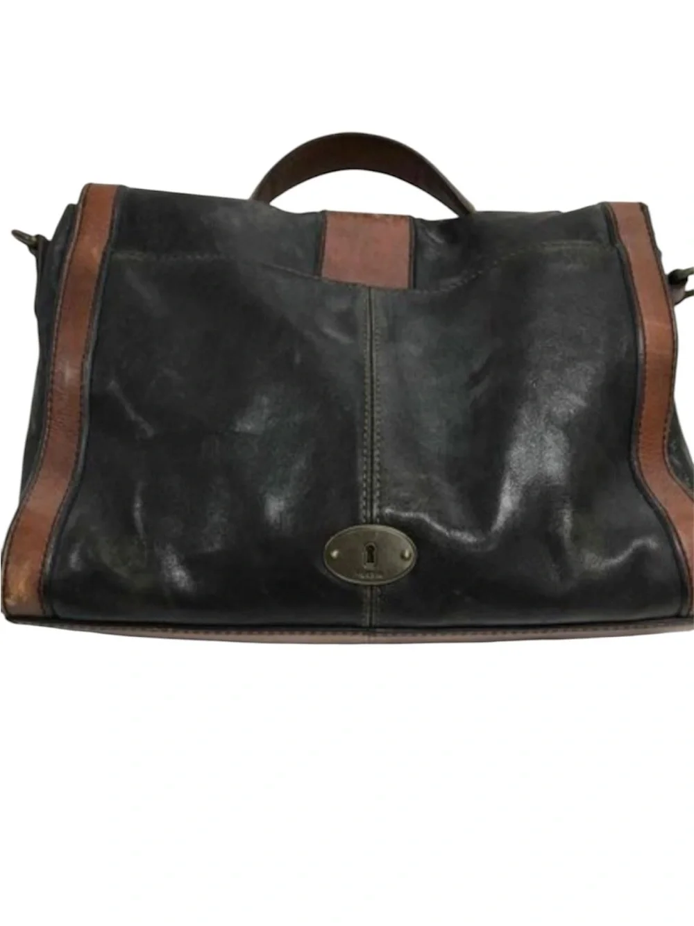 FOSSIL (VRI) Vintage ReIssue Messenger Satchel Whiskey Brown Black Classic Bag